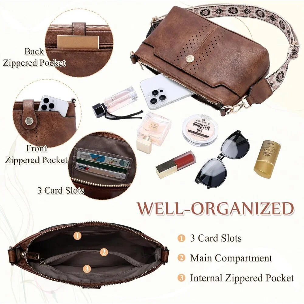 Crossbody Bag Vegan Leather Small Shoulder Handbag Multiple Straps